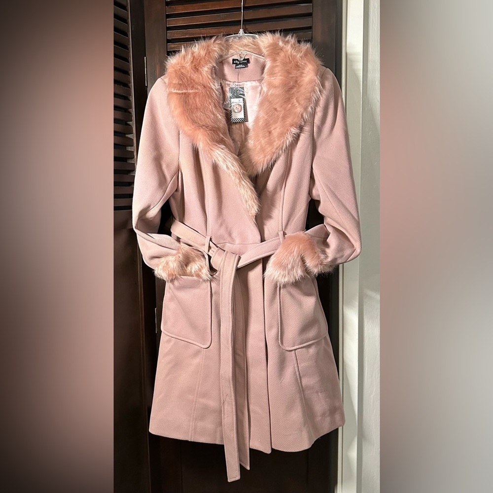 City Chic Make Me Blush Coat Blush Color Size M/18